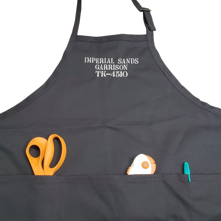 Extra-long apron offers protection from stains.