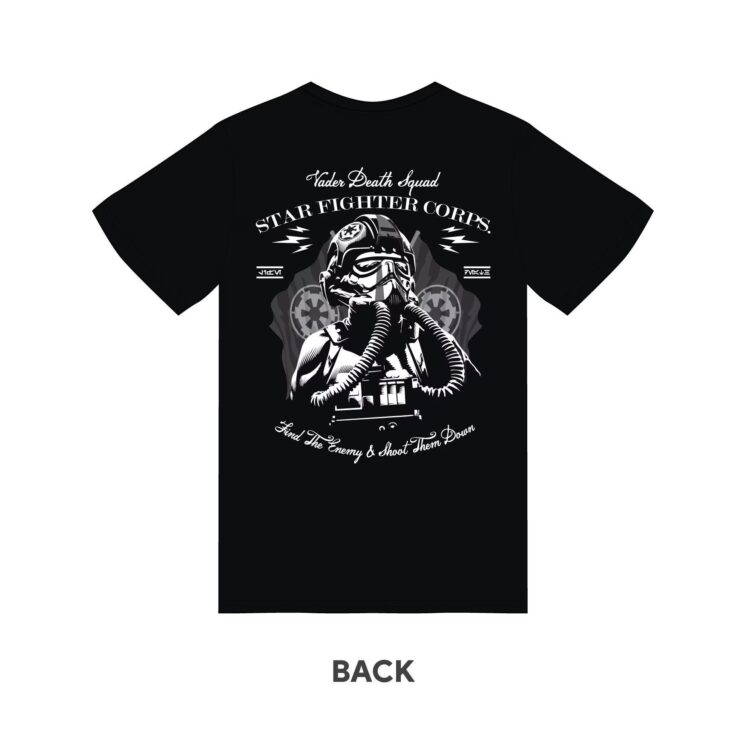 TIE Fighter Pilot Star Fighter Wars Vader Death Squad Black Find The Enemy T-Shirt and Free Sticker