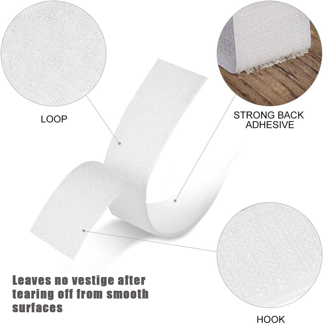 Self Adhesive Hook and Loop Tape Roll 2 Inch x 5 Yards White Strong Adhesive Interlocking Tape - Image 3
